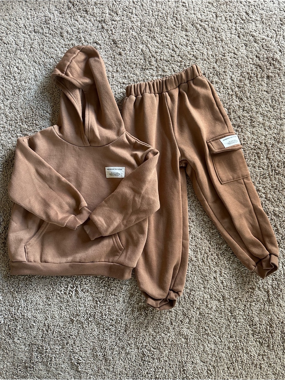 SHEIN Brown Kids Hoodie & Cargo Jogger Set